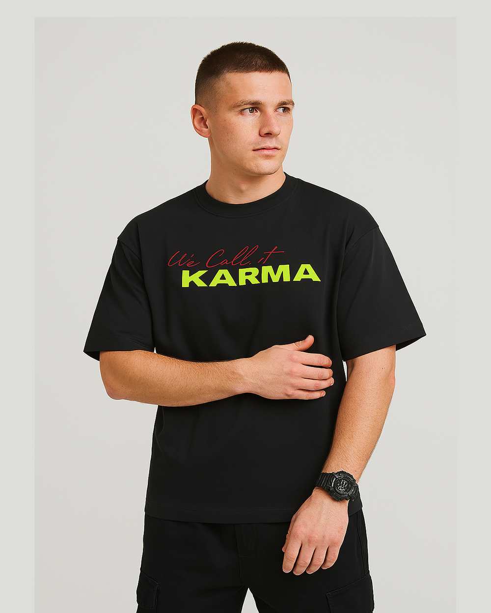 "We Call It KARMA" Oversized Graphic Tee – Black
