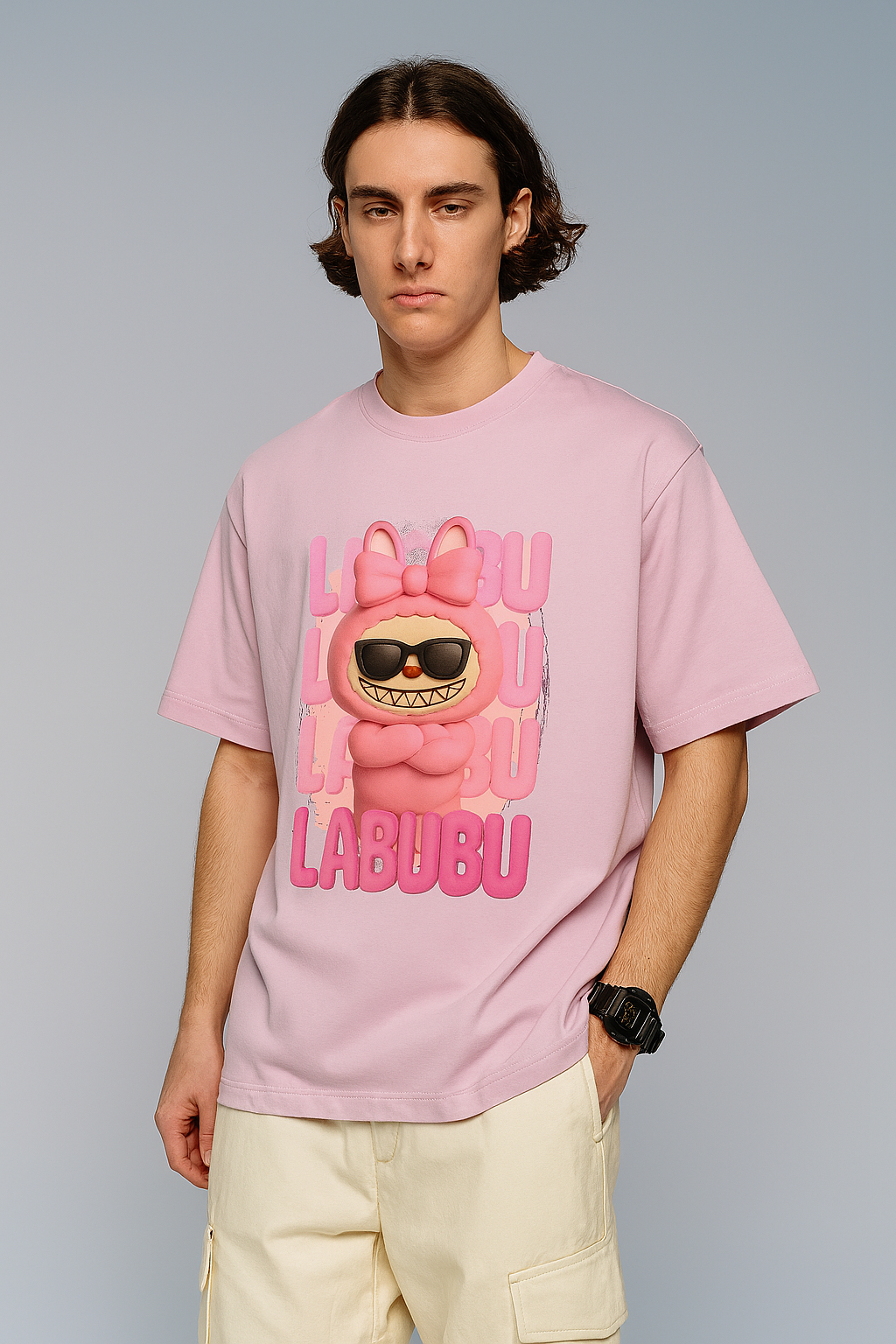 LABUBU Oversized Graphic T-Shirt – Pink Edition