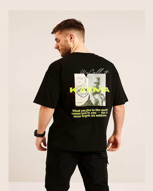 "We Call It KARMA" Oversized Graphic Tee – Black