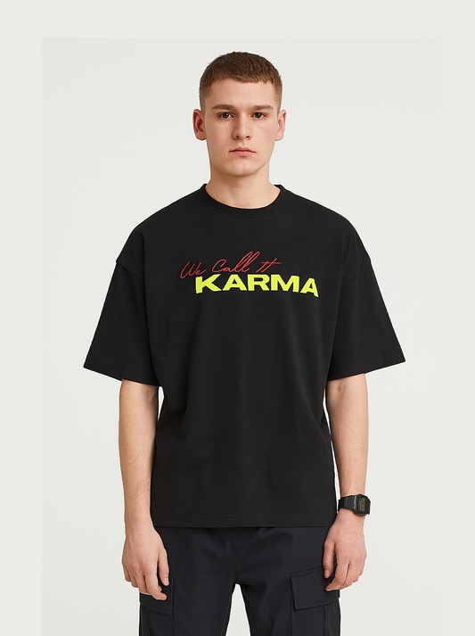 "We Call It KARMA" Oversized Graphic Tee – Black