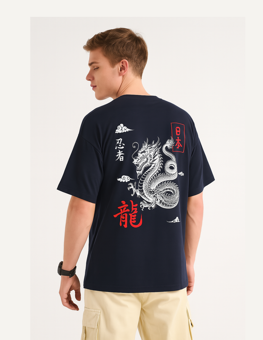 "LazyNinja: Dragon Spirit" Limited Edition Oversized Tee – Midnight Navy